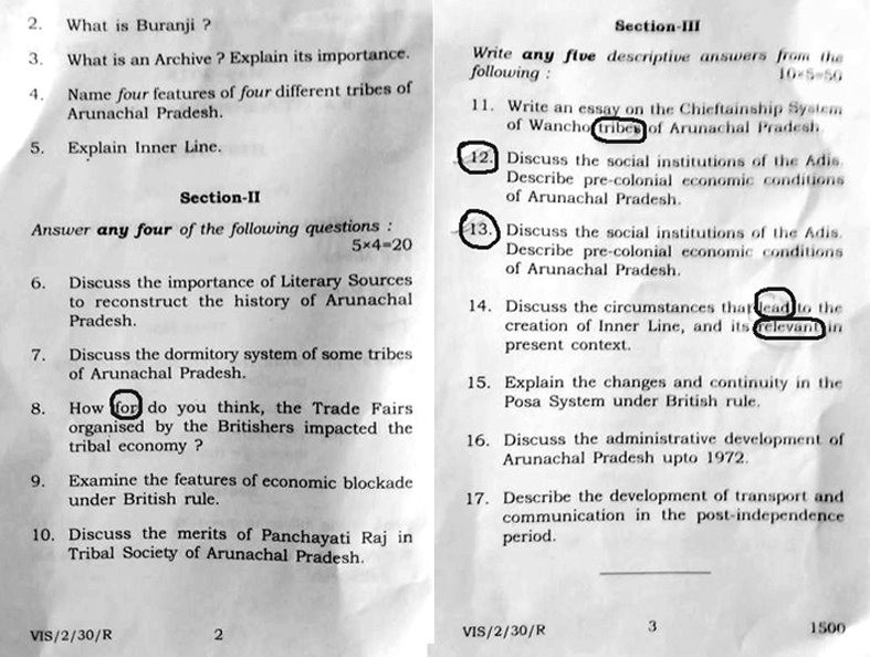 Glaring errors in RGU s BA question paper The Arunachal Times