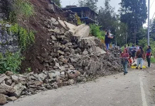 Retaining wall collapses in Bomdila